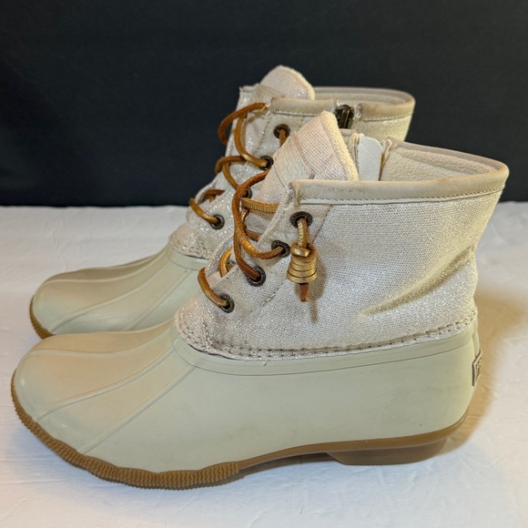 SPERRY Duck Boots Womens Sz 7.5 Cream Saltwater Sparkle - Picture 5 of 15